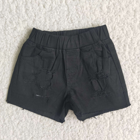 Girls black denim shorts