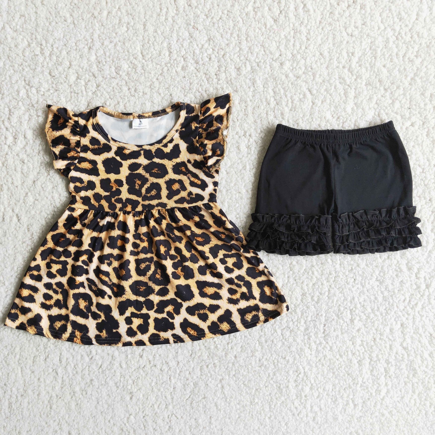 Girls leopard tunic top solid black cotton shorts outfit