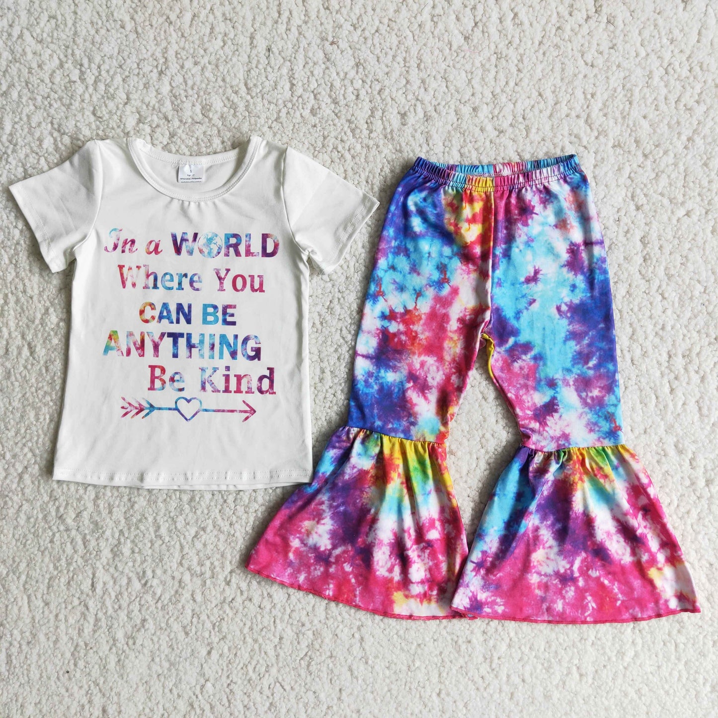 Girls letter print top tie dye pants outfit