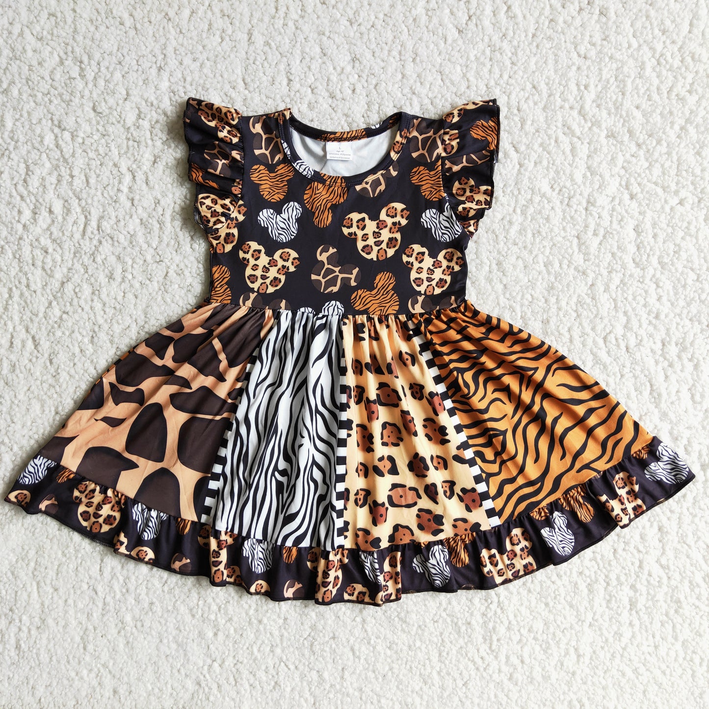 Baby girls short sleeve leopard cartoon dress