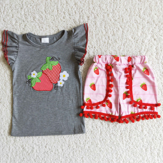 Baby girls embroidery strawberry summer short outfit