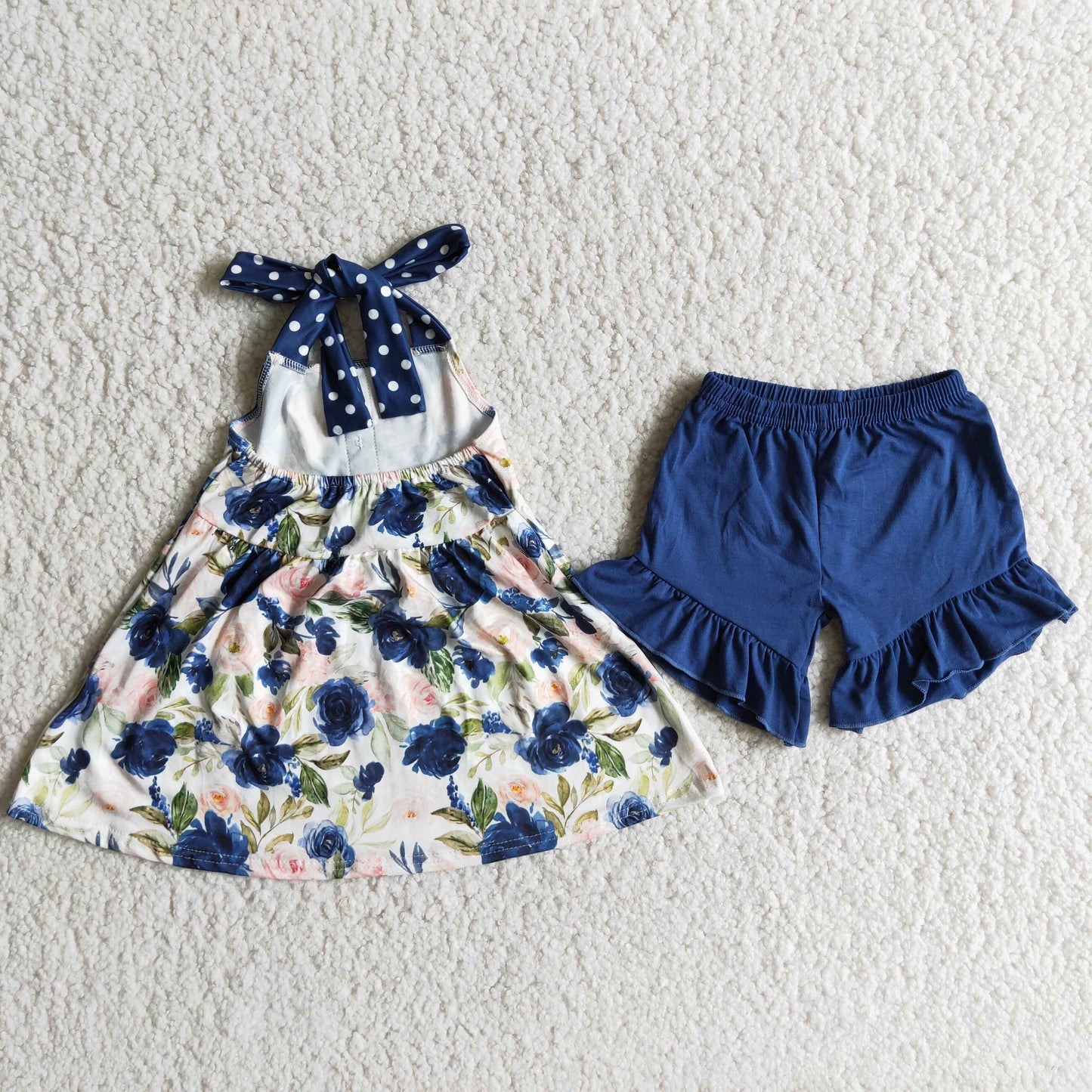 Girls blue floral print summer outfit