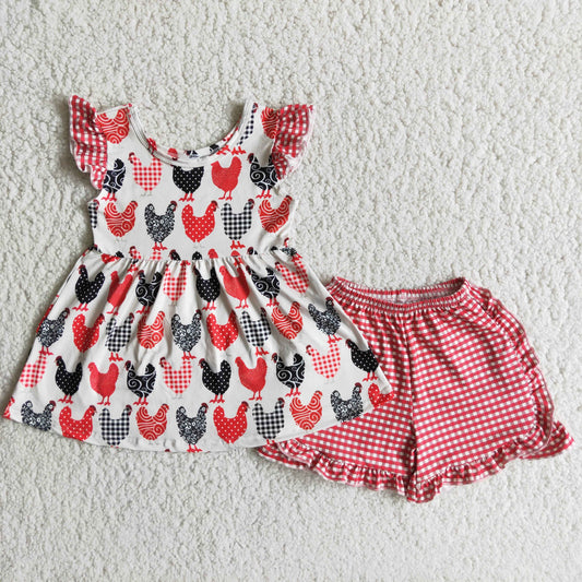 Gilrs chicken design summer short set