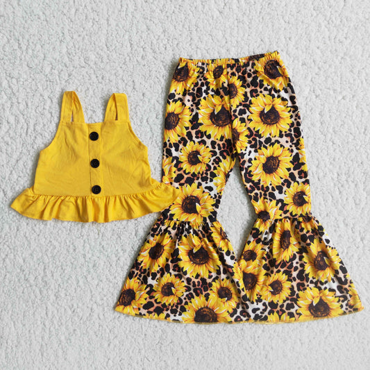 baby girls yellow top sunflower pants 2pcs outfit