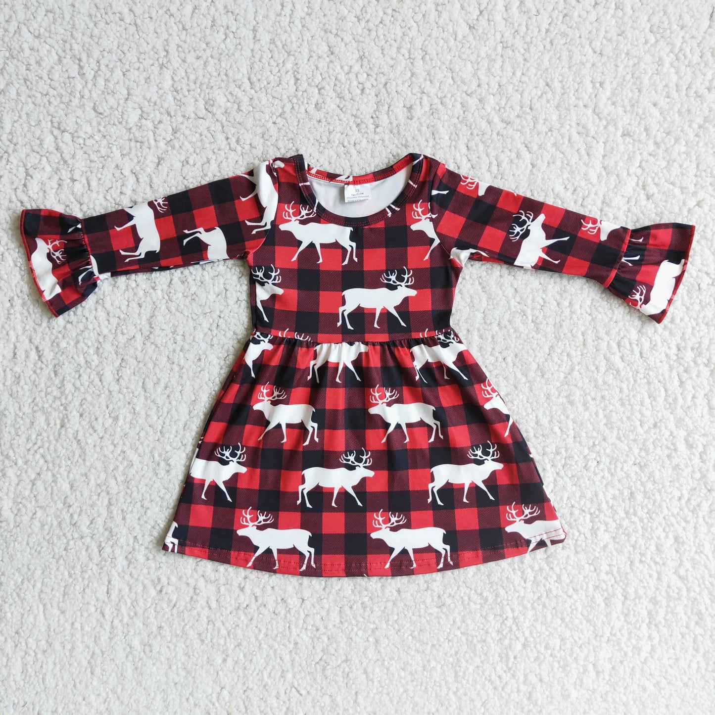 Toddle girls plaid/reindeer design long sleeve dress
