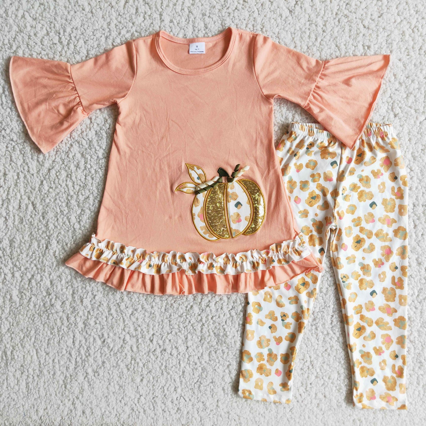 Baby girls embroidery pumpkin clothing set