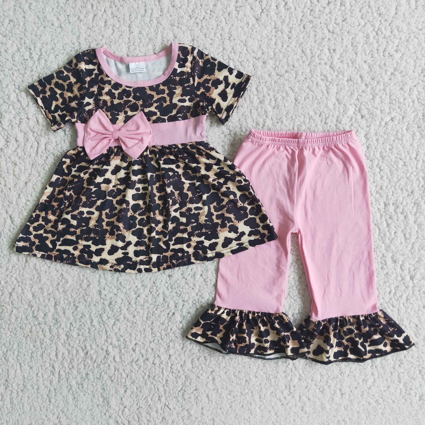 promotion Baby girls pink and leopard 2pcs outfit