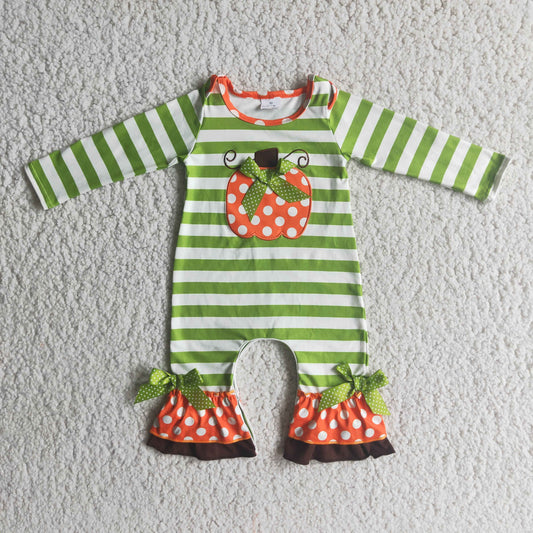 Green stripes Pumpkin romper