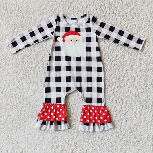 Toddle girls long sleeve Santa plaid print romper