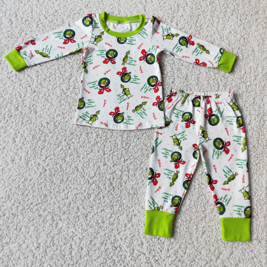 boy green cartoon print pajama set
