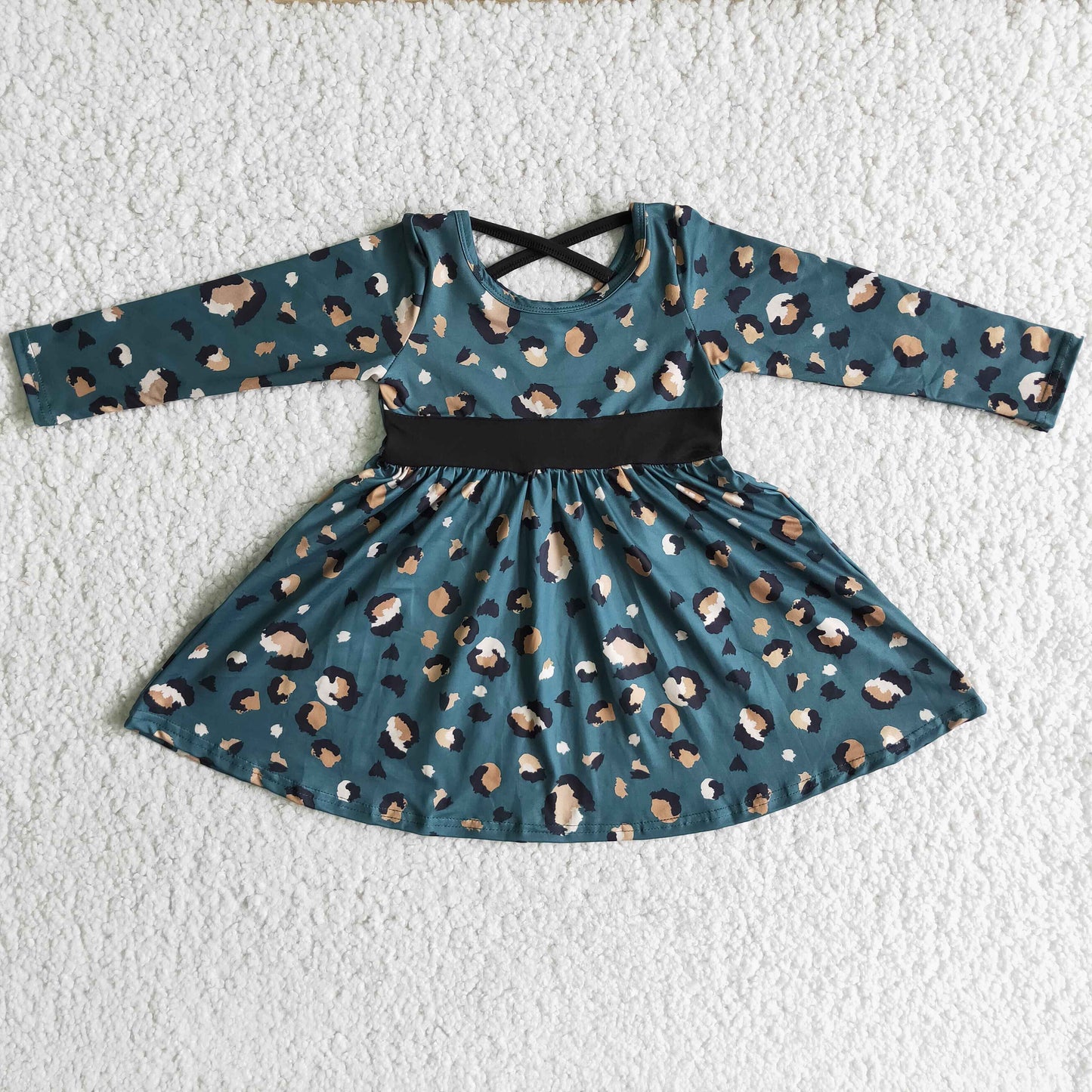 Toddle girls black leopard print long sleeve knee length dress