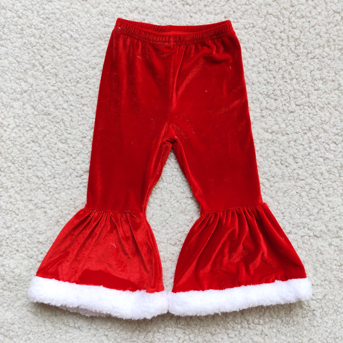Toddle girls red velvet bell bottom pants children Christmas long pants