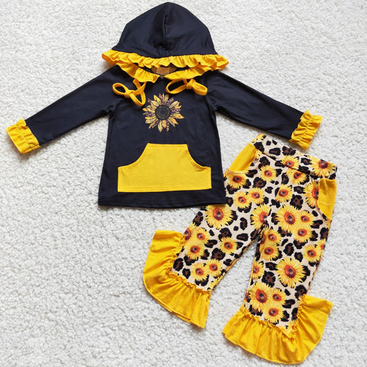 Toddle girls long sleeve hoodie top sunflower pants 2pcs clothing