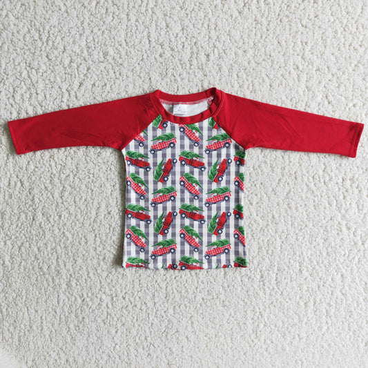 baby girls long sleeve Christmas tree truck print t-shirt