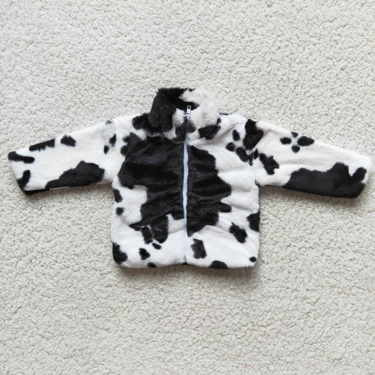 Baby girls cow print long sleeve faux fur jacket