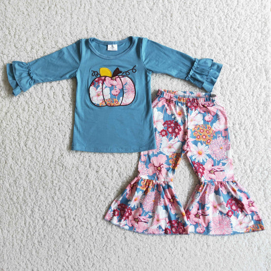Baby girls embroidery pumpkin outfit