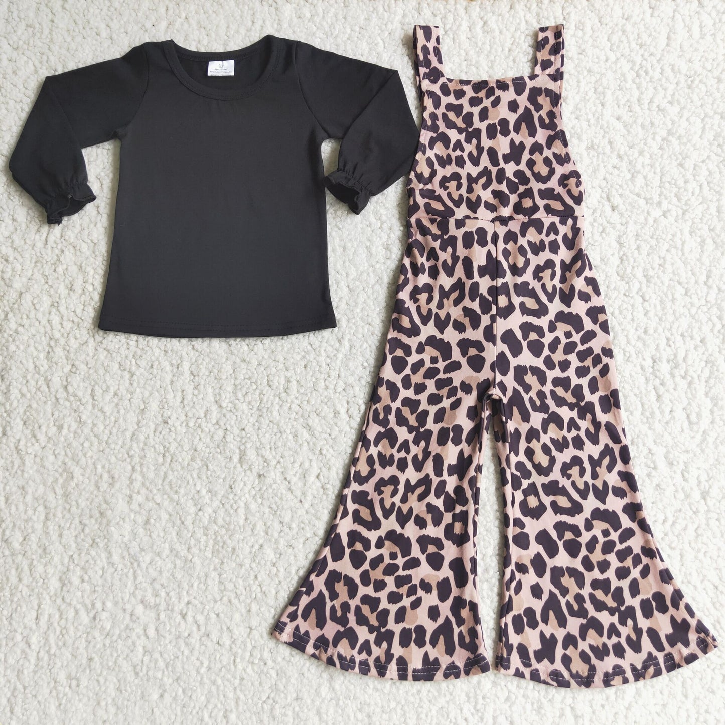 Baby girls long sleeve top leopard suspender pants outfit