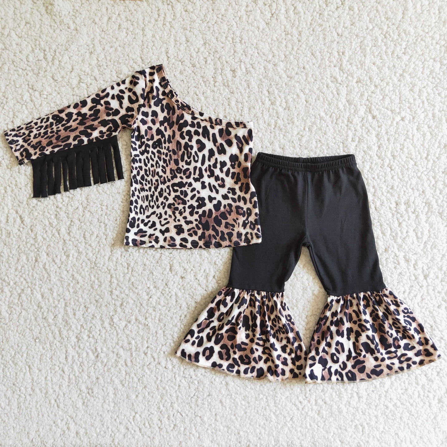 kids leopard design 2pcs spring  fall outfit
