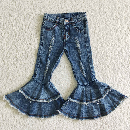 Girls distressed denim pants wholesale children jeans bell bottoms