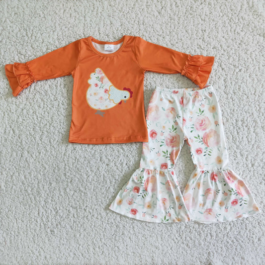 Baby girls chicken design 2pcs fall outfit