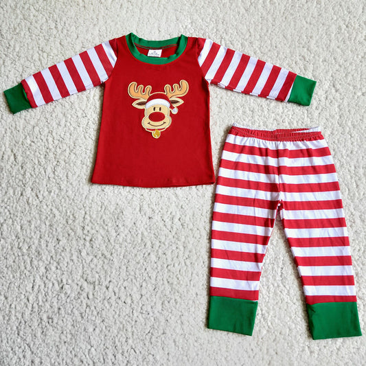 Baby boys embroidery reindeer design winter pajama set