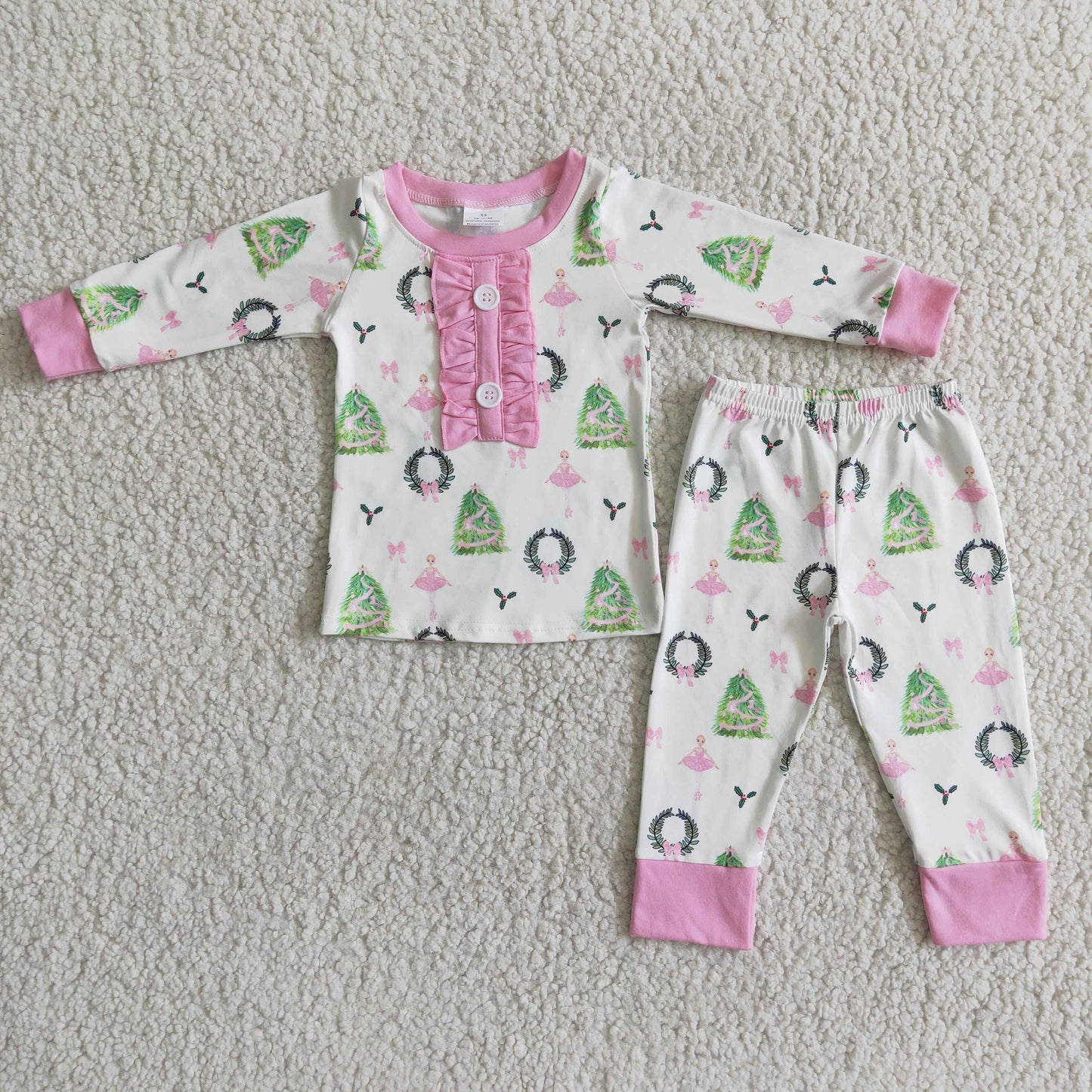 Baby Girls Christmas tree pink pajama set
