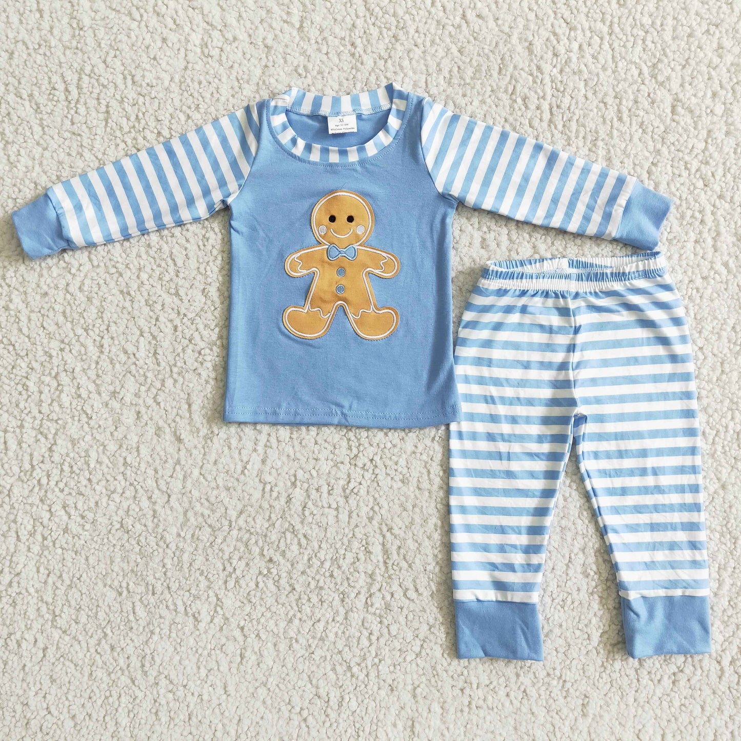 Baby boys embroidery ginger design blue pajama set