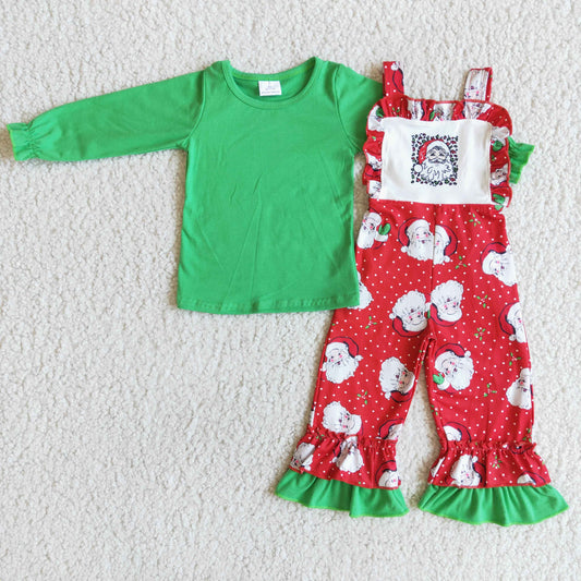 Baby girls long sleeve Santa Claus suspender pants outfit