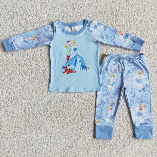 Baby girls blue cartoon pajama set