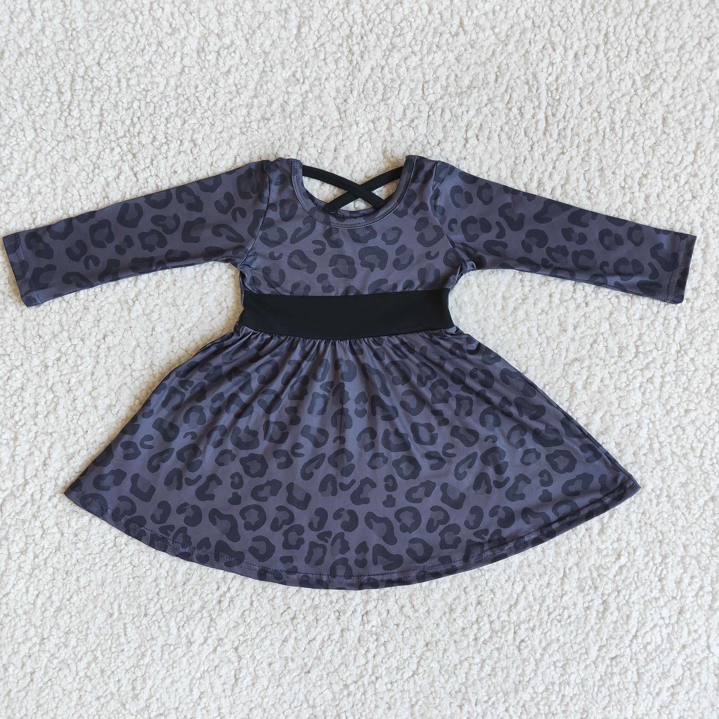 Baby girls long  sleeve black leopard dress