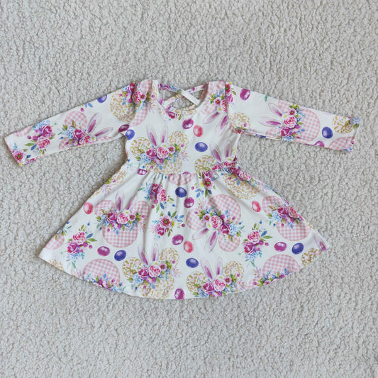 Baby girls Easter long sleeve rabbit print dress