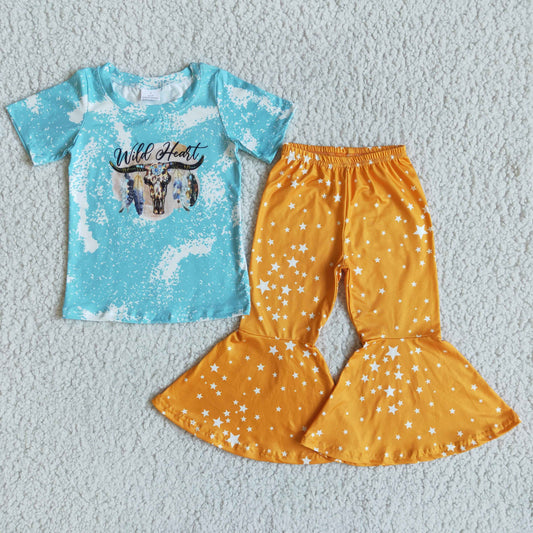 Wild heifer summer yellow bell bottom pants set