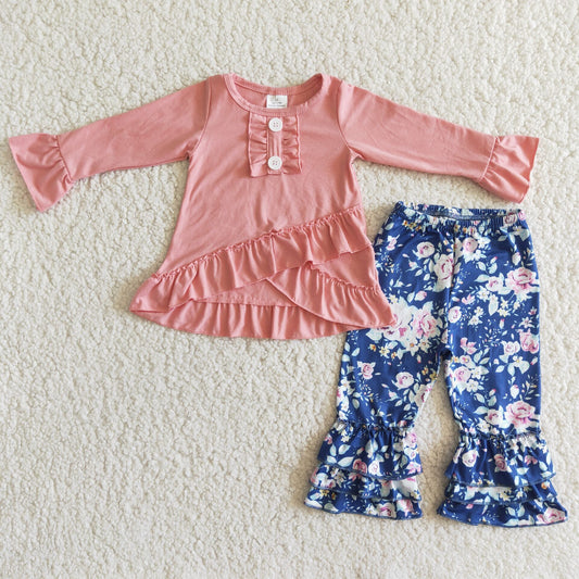 Baby girls pink long sleeve top floral pants outfit