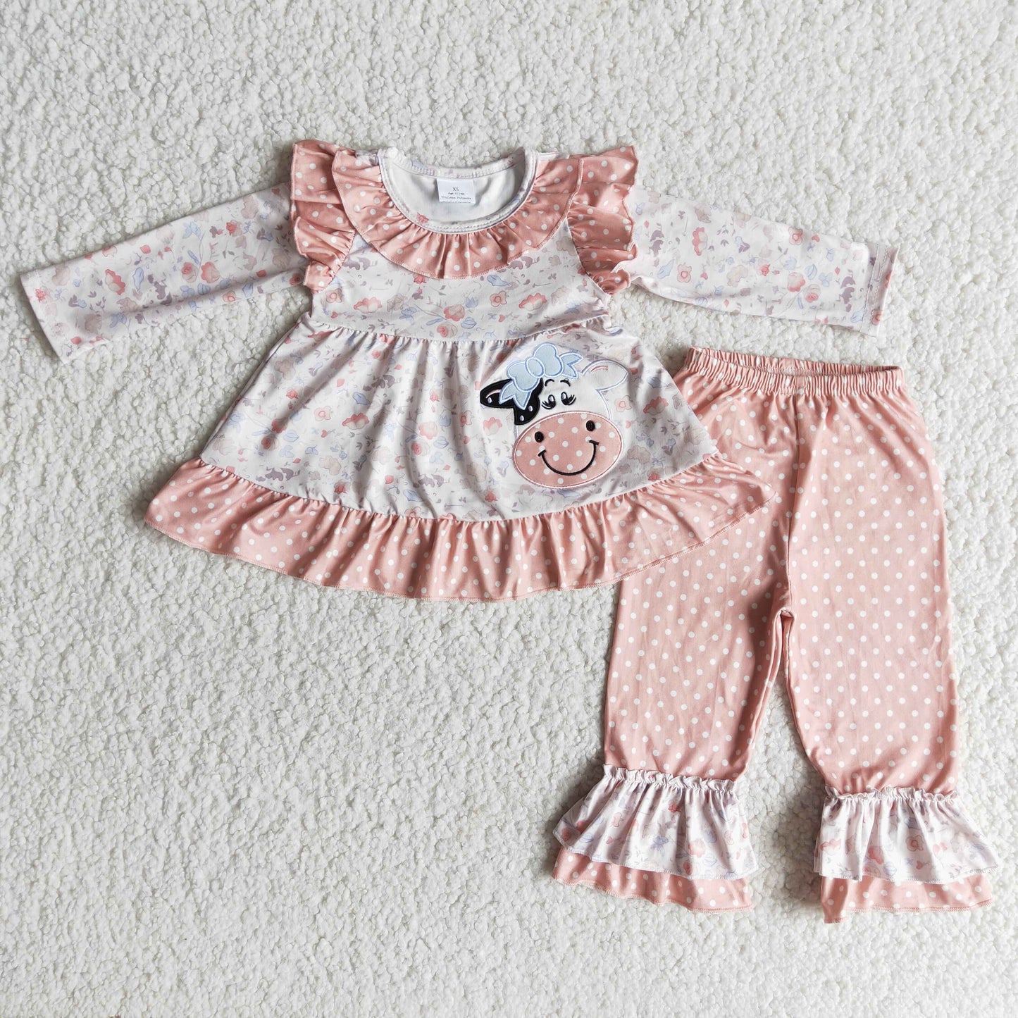 baby girls embroidery cow long sleeve outfit