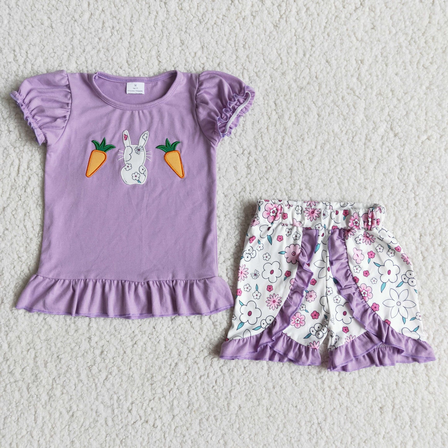 girls embroidery rabbit Easter outfit