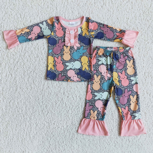 girls rabbit print Easter pajama set