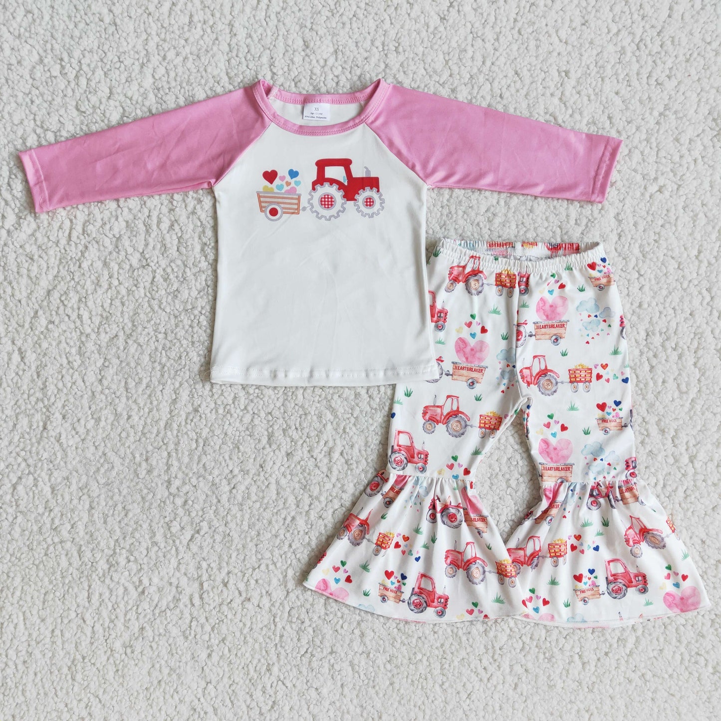 baby girls tractor design Valentines day outfit