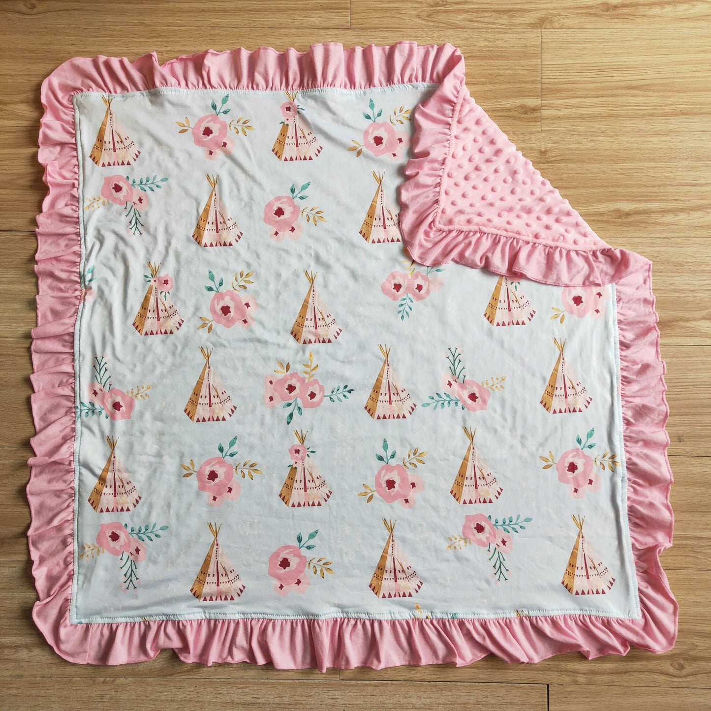 kids pink flower ruffle blanket