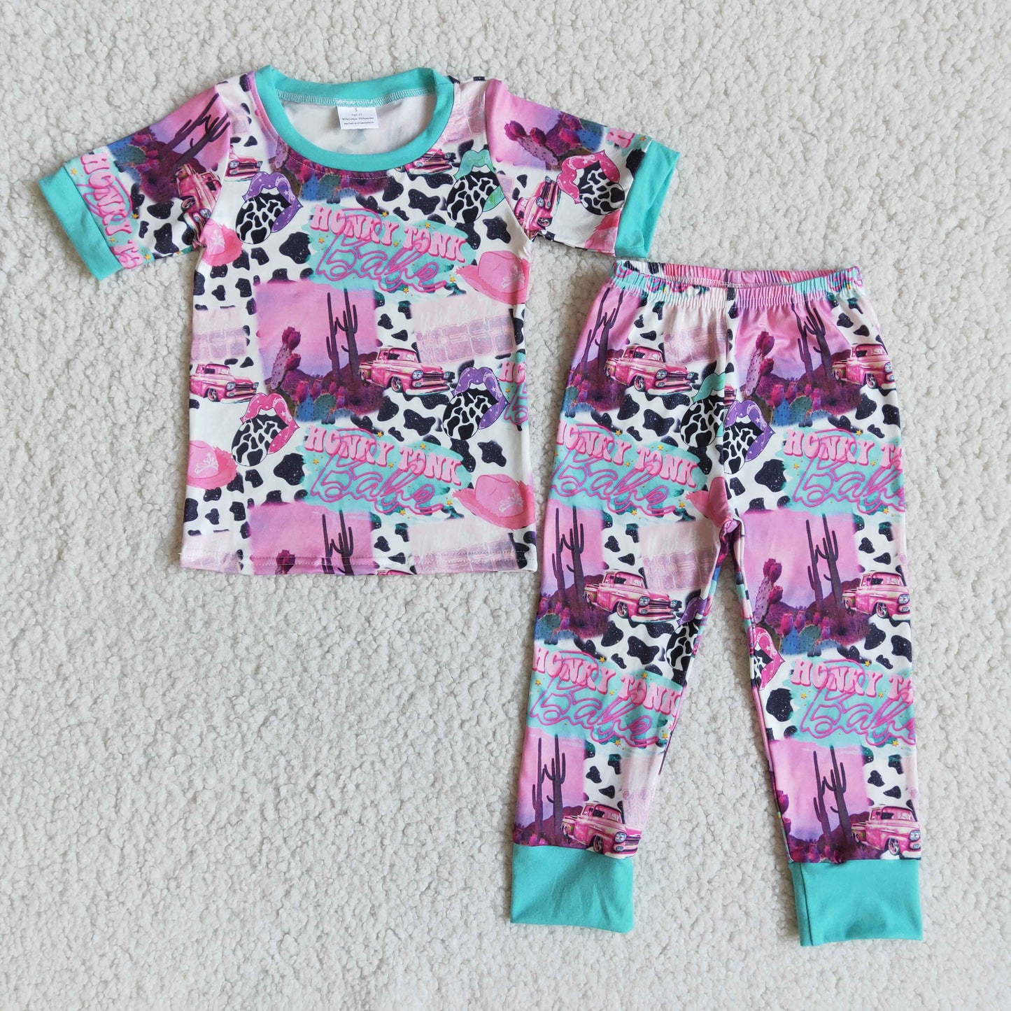 cow print short sleeve spring summer 2pcs pajama set, E11-4