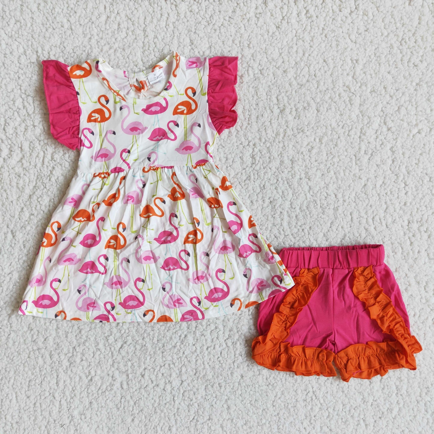 baby girls flamingo short  outfit，	 C2-9
