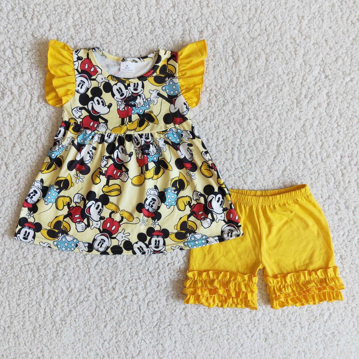 baby girls yellow cartoon summer short outfit