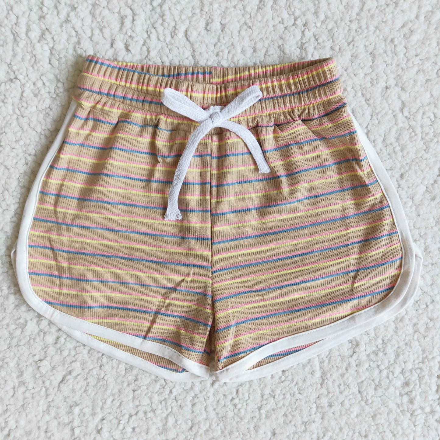 girls khaki pink blue stripes summer cotton shorts