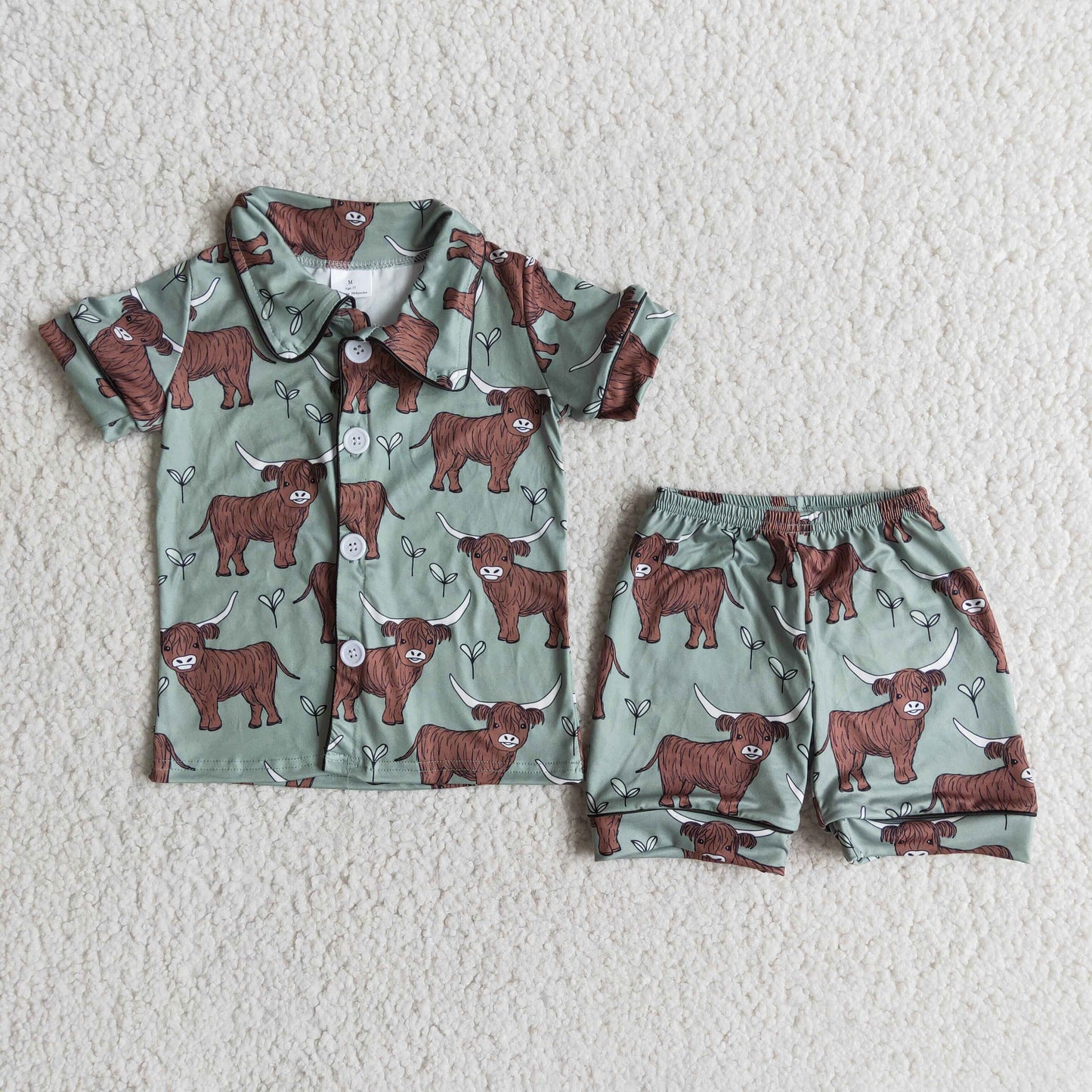 boy Highland cows print short sleeve pajama set