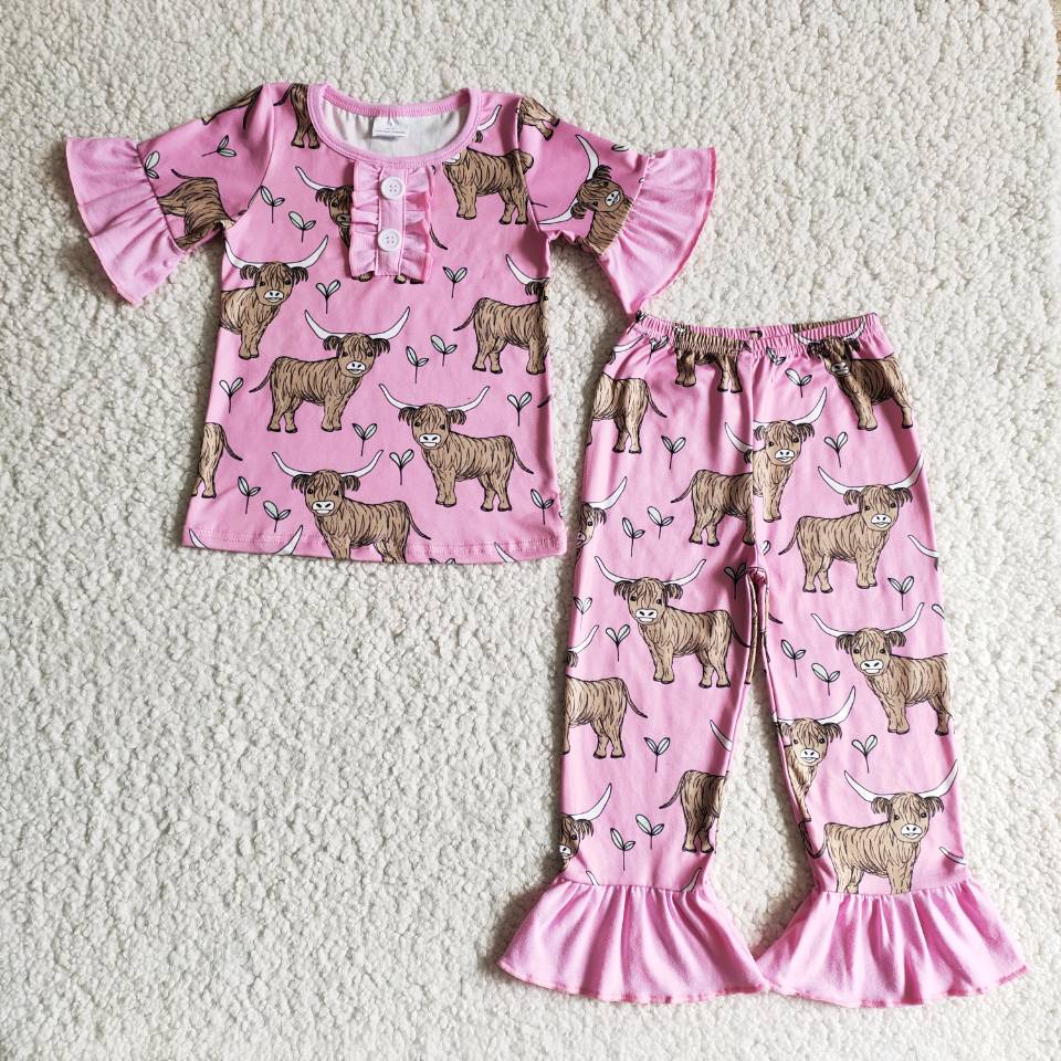 baby girls short sleeve Highland cows pajama set