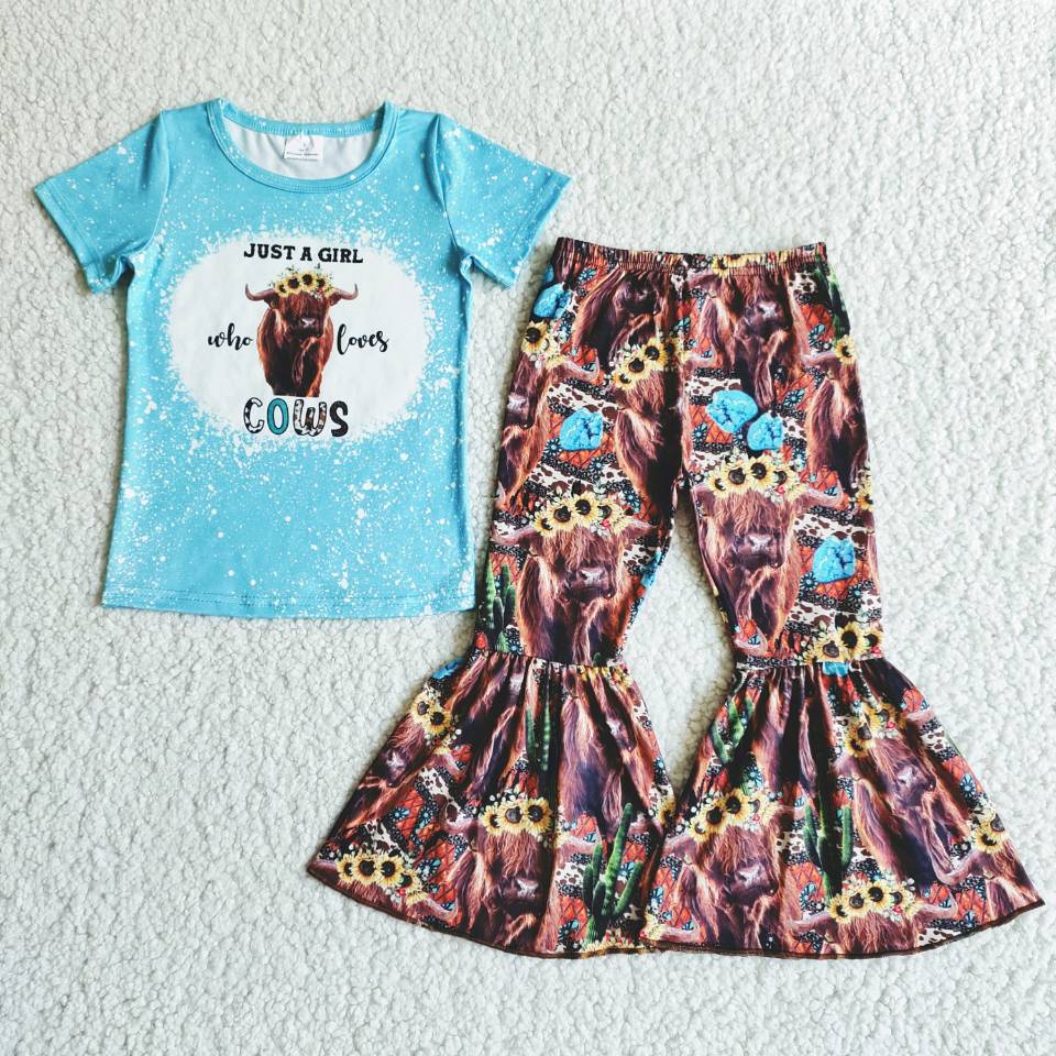 Just a girl who loves cows summer outfit kids clothing B0-3