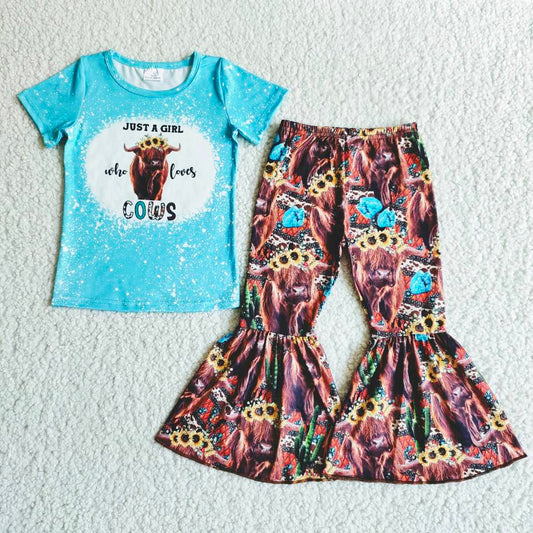 Just a girl who loves cows summer outfit kids clothing B0-3