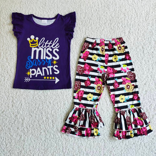 Promotion Baby girls little miss sassy pants 2pcs outfit