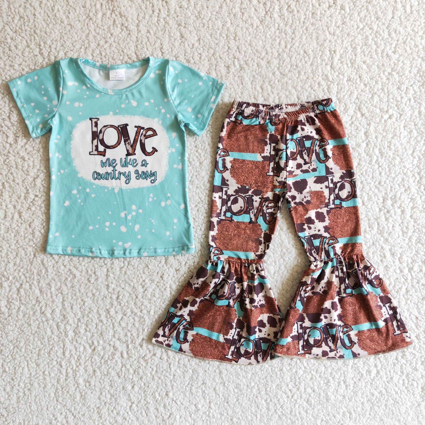 Love me like a country song baby girls summer bell bottom pants outfit B10-25