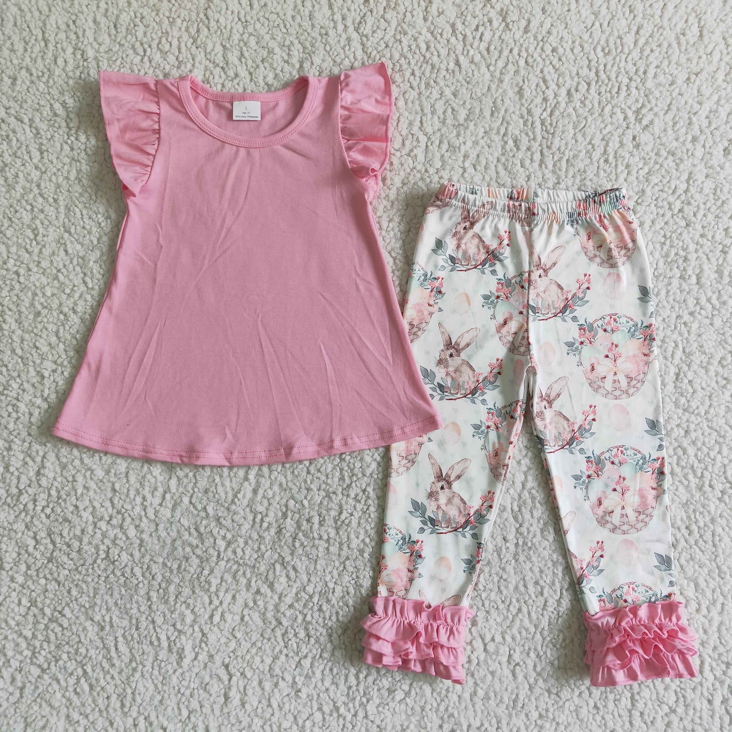 Baby girls pink top rabbit leggings outfits kids Easter clothing B13-28