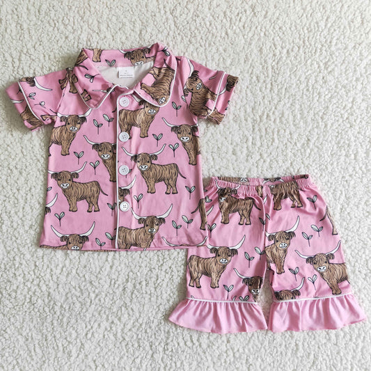 Baby girls Highland cows  short sleeve pajama set B11-28